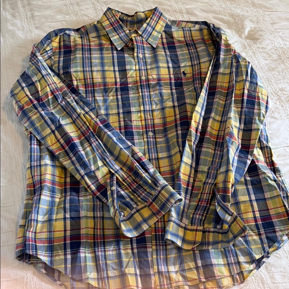 Polo by Ralph Lauren Blue and Yellow Casual Button Down Shirt